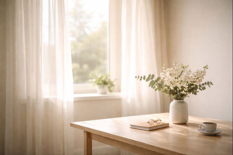 A calm, softly lit interior space designed to create clarity and emotional breathing room.