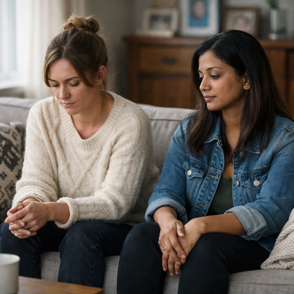 Why don’t my friends and I talk to each other more – two friends sitting quietly together