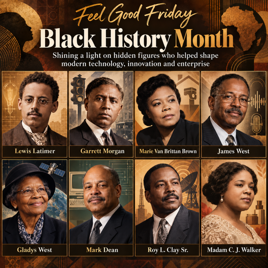 Black History Month 2026 collage celebrating eight influential Black pioneers who shaped technology, innovation and entrepreneurship.